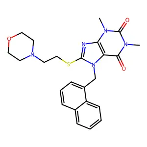 1,3-Dimethyl-8-((2-morpholinoethyl)thio)-7-(naphthalen-1-ylmethyl)-1H-purine-2,6(3H,7H)-dione structure