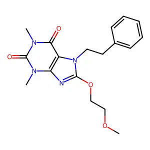 8-(2-Methoxyethoxy)-1,3-dimethyl-7-(2-PH-ethyl)-3,7-dihydro-1H-purine-2,6-dione structure