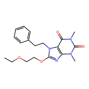 8-(2-Ethoxyethoxy)-1,3-dimethyl-7-(2-PH-ethyl)-3,7-dihydro-1H-purine-2,6-dione structure