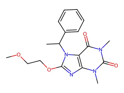 8-(2-Methoxyethoxy)-1,3-dimethyl-7-(1-PH-ethyl)-3,7-dihydro-1H-purine-2,6-dione structure