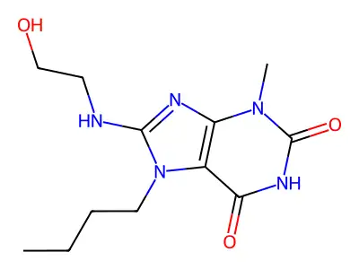 7-Butyl-8-((2-hydroxyethyl)amino)-3-methyl-3,7-dihydro-1H-purine-2,6-dione structure