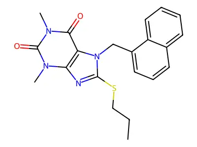 1,3-Dimethyl-7-(1-naphthylmethyl)-8-(propylthio)-3,7-dihydro-1H-purine-2,6-dione structure