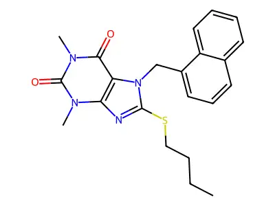 8-(Butylthio)-1,3-dimethyl-7-(1-naphthylmethyl)-3,7-dihydro-1H-purine-2,6-dione structure