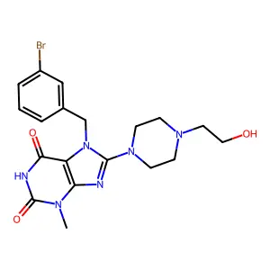 7-(3-BR-Benzyl)8-(4-(2-HO-ET)-1-piperazinyl)3-ME-3,7-dihydro-1H-purine-2,6-dione structure