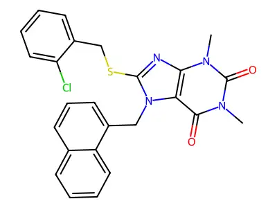 8-((2-CL-Benzyl)thio)-1,3-DI-ME-7-(1-naphthyl-ME)3,7-dihydro-1H-purine-2,6-dione structure