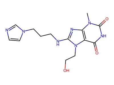 7-(2-hydroxyethyl)-8-(3-imidazol-1-ylpropylamino)-3-methylpurine-2,6-dione structure