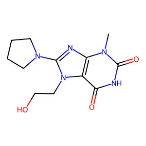 7-(2-Hydroxyethyl)-3-methyl-8-(1-pyrrolidinyl)-3,7-dihydro-1H-purine-2,6-dione structure