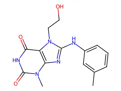 7-(2-Hydroxyethyl)-3-methyl-8-(3-toluidino)-3,7-dihydro-1H-purine-2,6-dione structure