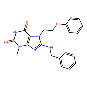 8-(Benzylamino)-3-methyl-7-(2-phenoxyethyl)-3,7-dihydro-1H-purine-2,6-dione structure