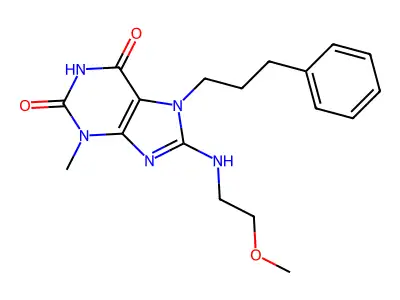 8-((2-Methoxyethyl)amino)-3-ME-7-(3-PH-propyl)-3,7-dihydro-1H-purine-2,6-dione structure