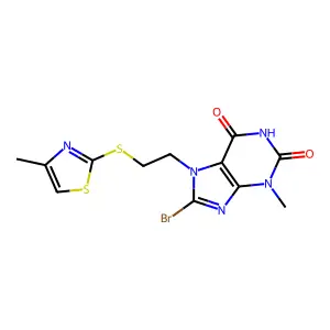 8-BR-3-ME-7-(2-((4-ME-1,3-Thiazol-2-YL)thio)ET)-3,7-dihydro-1H-purine-2,6-dione structure