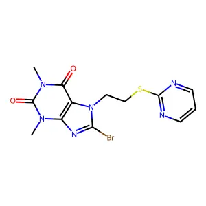 8-BR-1,3-Dimethyl-7-(2-(2-pyrimidinylthio)ethyl)-3,7-dihydro-1H-purine-2,6-dione structure