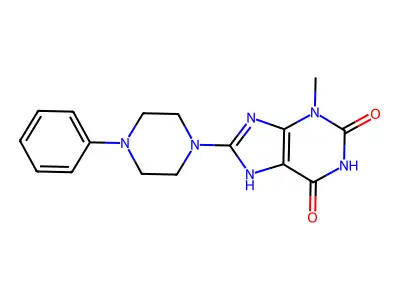 3-Methyl-8-(4-phenyl-1-piperazinyl)-3,7-dihydro-1H-purine-2,6-dione structure