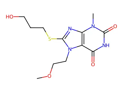 8-((3-HO-Propyl)thio)-7-(2-methoxyethyl)-3-ME-3,7-dihydro-1H-purine-2,6-dione structure
