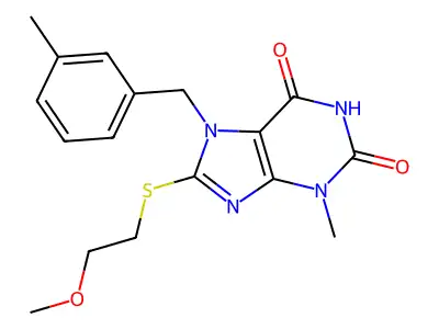 8-((2-Methoxyethyl)thio)-3-ME-7-(3-methylbenzyl)-3,7-dihydro-1H-purine-2,6-dione structure
