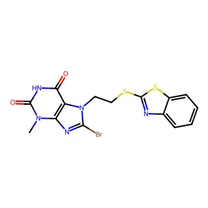 7-(2-(1,3-Benzothiazol-2-ylthio)ET)-8-BR-3-ME-3,7-dihydro-1H-purine-2,6-dione structure