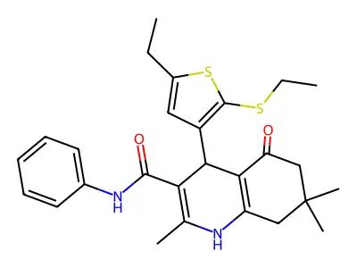 4-(5-Ethyl-2-(ethylthio)thiophen-3-yl)-2,7,7-trimethyl-5-oxo-N-phenyl-1,4,5,6,7,8-hexahydroquinoline-3-carboxamide structure