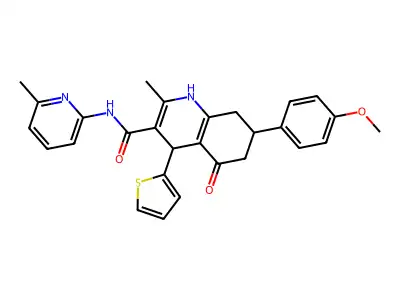 7-(4-methoxyphenyl)-2-methyl-N-(6-methyl-2-pyridinyl)-5-oxo-4-(2-thienyl)-1,4,5,6,7,8-hexahydro-3-quinolinecarboxamide structure