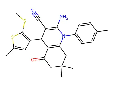 2-Amino-7,7-dimethyl-4-(5-methyl-2-(methylthio)thiophen-3-yl)-5-oxo-1-(p-tolyl)-1,4,5,6,7,8-hexahydroquinoline-3-carbonitrile structure