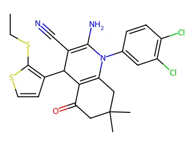2-AMINO-1-(3,4-DICHLOROPHENYL)-4-[2-(ETHYLSULFANYL)-3-THIENYL]-7,7-DIMETHYL-5-OXO-1,4,5,6,7,8-HEXAHYDRO-3-QUINOLINECARBONITRILE structure