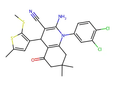 2-Amino-1-(3,4-dichlorophenyl)-7,7-dimethyl-4-(5-methyl-2-(methylthio)thiophen-3-yl)-5-oxo-1,4,5,6,7,8-hexahydroquinoline-3-carbonitrile structure