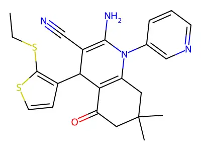 2-Amino-4-(2-(ethylthio)thiophen-3-yl)-7,7-dimethyl-5-oxo-1-(pyridin-3-yl)-1,4,5,6,7,8-hexahydroquinoline-3-carbonitrile structure