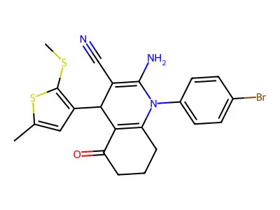 2-Amino-1-(4-bromophenyl)-4-(5-methyl-2-(methylthio)thiophen-3-yl)-5-oxo-1,4,5,6,7,8-hexahydroquinoline-3-carbonitrile structure
