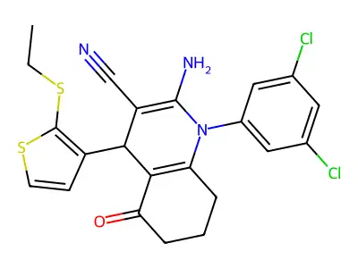 2-amino-1-(3,5-dichlorophenyl)-4-[2-(ethylsulfanyl)-3-thienyl]-5-oxo-1,4,5,6,7,8-hexahydro-3-quinolinecarbonitrile structure