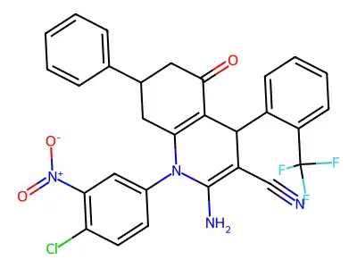 2-AMINO-1-(4-CHLORO-3-NITROPHENYL)-5-OXO-7-PHENYL-4-[2-(TRIFLUOROMETHYL)PHENYL]-1,4,5,6,7,8-HEXAHYDRO-3-QUINOLINECARBONITRILE structure