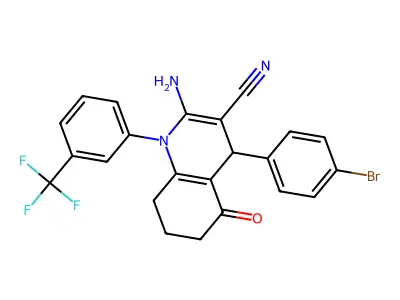 2-Amino-4-(4-bromophenyl)-5-oxo-1-(3-(trifluoromethyl)phenyl)-1,4,5,6,7,8-hexahydroquinoline-3-carbonitrile structure