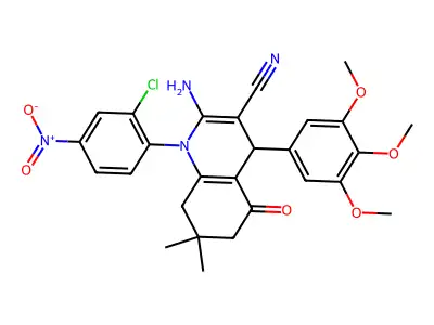 2-Amino-1-(2-chloro-4-nitrophenyl)-7,7-dimethyl-5-oxo-4-(3,4,5-trimethoxyphenyl)-1,4,5,6,7,8-hexahydroquinoline-3-carbonitrile structure