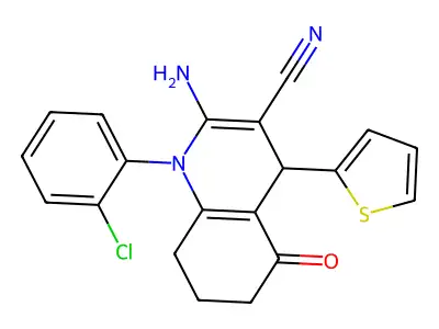 2-Amino-1-(2-chlorophenyl)-5-oxo-4-(thiophen-2-yl)-1,4,5,6,7,8-hexahydroquinoline-3-carbonitrile structure
