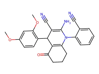 2-amino-1-(2-cyanophenyl)-4-(2,4-dimethoxyphenyl)-5-oxo-1,4,5,6,7,8-hexahydro-3-quinolinecarbonitrile structure