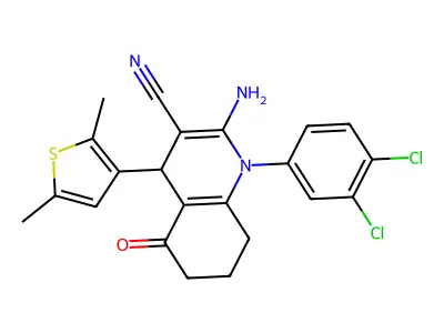 2-Amino-1-(3,4-dichlorophenyl)-4-(2,5-dimethylthiophen-3-yl)-5-oxo-1,4,5,6,7,8-hexahydroquinoline-3-carbonitrile structure