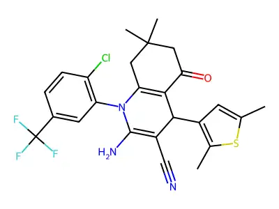 2-AMINO-1-[2-CHLORO-5-(TRIFLUOROMETHYL)PHENYL]-4-(2,5-DIMETHYL-3-THIENYL)-7,7-DIMETHYL-5-OXO-1,4,5,6,7,8-HEXAHYDRO-3-QUINOLINECARBONITRILE structure