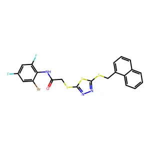 N-(2-Bromo-4,6-difluorophenyl)-2-((5-((naphthalen-1-ylmethyl)thio)-1,3,4-thiadiazol-2-yl)thio)acetamide structure