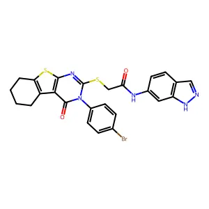 2-{[3-(4-bromophenyl)-4-oxo-3,4,5,6,7,8-hexahydro[1]benzothieno[2,3-d]pyrimidin-2-yl]sulfanyl}-N-(1H-indazol-6-yl)acetamide structure