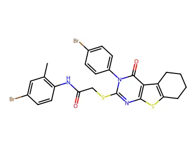 N-(4-bromo-2-methylphenyl)-2-{[3-(4-bromophenyl)-4-oxo-3,4,5,6,7,8-hexahydro[1]benzothieno[2,3-d]pyrimidin-2-yl]sulfanyl}acetamide structure