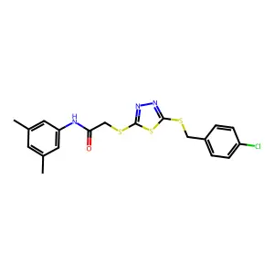 2-((5-((4-CL-Benzyl)thio)-1,3,4-thiadiazol-2-YL)thio)-N-(3,5-DI-ME-PH)acetamide structure