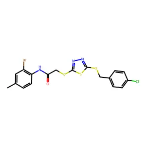 N-(2-BR-4-ME-PH)-2-((5-((4-CL-Benzyl)thio)-1,3,4-thiadiazol-2-YL)thio)acetamide structure