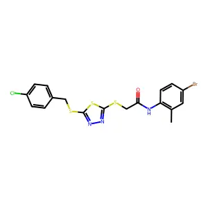 N-(4-BR-2-ME-PH)-2-((5-((4-CL-Benzyl)thio)-1,3,4-thiadiazol-2-YL)thio)acetamide structure