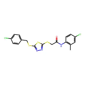 2-((5-((4-CL-Benzyl)thio)-1,3,4-thiadiazol-2-YL)thio)-N-(4-CL-2-ME-PH)acetamide structure