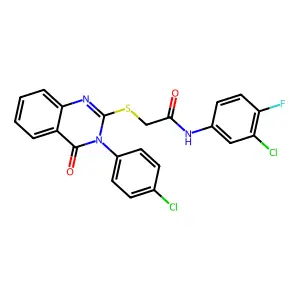 N-(3-CL-4-F-PH)-2-((3-(4-CL-PH)-4-Oxo-3,4-dihydro-2-quinazolinyl)thio)acetamide structure