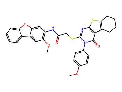 N-(2-Methoxydibenzo[b,d]furan-3-yl)-2-((3-(4-methoxyphenyl)-4-oxo-3,4,5,6,7,8-hexahydrobenzo[4,5]thieno[2,3-d]pyrimidin-2-yl)thio)acetamide structure