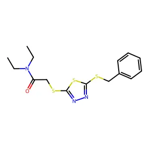 2-((5-(Benzylthio)-1,3,4-thiadiazol-2-YL)thio)-N,N-diethylacetamide structure