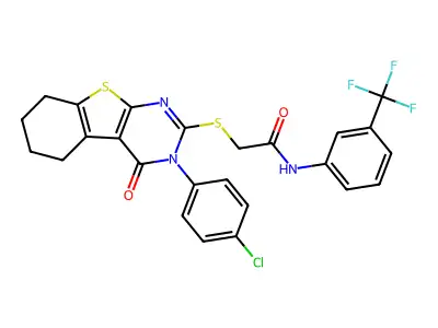 2-((3-(4-Chlorophenyl)-4-oxo-3,4,5,6,7,8-hexahydrobenzo[4,5]thieno[2,3-d]pyrimidin-2-yl)thio)-N-(3-(trifluoromethyl)phenyl)acetamide structure