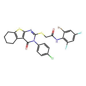 N-(2-Bromo-4,6-difluorophenyl)-2-((3-(4-chlorophenyl)-4-oxo-3,4,5,6,7,8-hexahydrobenzo[4,5]thieno[2,3-d]pyrimidin-2-yl)thio)acetamide structure