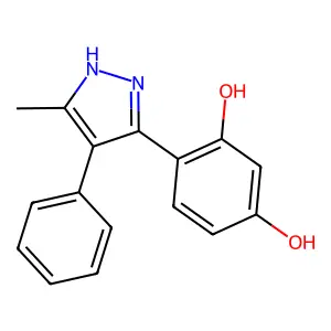 4-(5-methyl-4-phenyl-1H-pyrazol-3-yl)benzene-1,3-diol structure