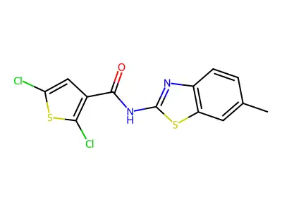 2,5-dichloro-N-(6-methyl-1,3-benzothiazol-2-yl)thiophene-3-carboxamide structure