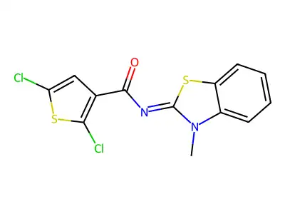 2,5-dichloro-N-(3-methyl-1,3-benzothiazol-2-ylidene)thiophene-3-carboxamide structure